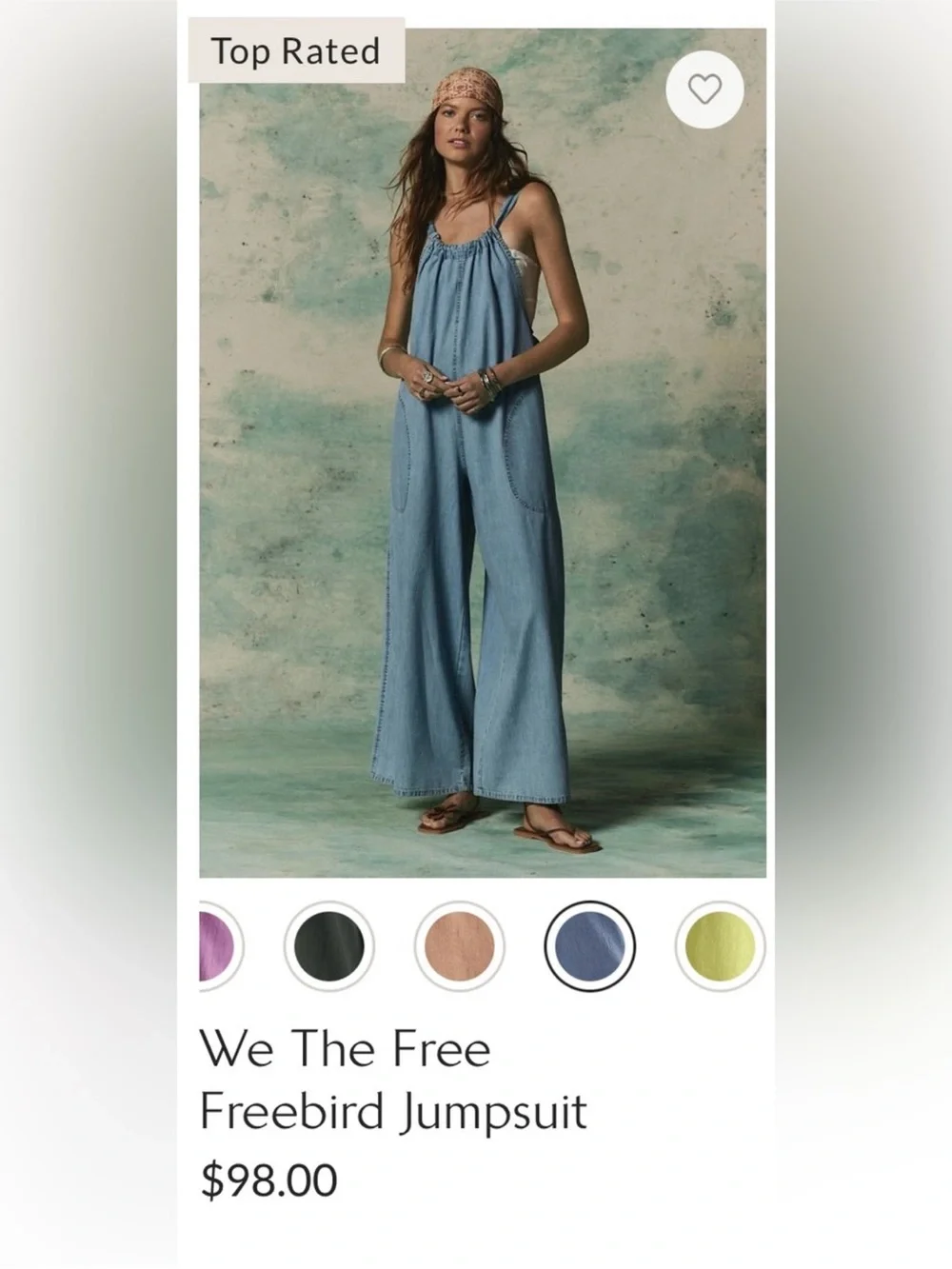 Free People Light Blue Wide-Leg Denim Jumpsuit